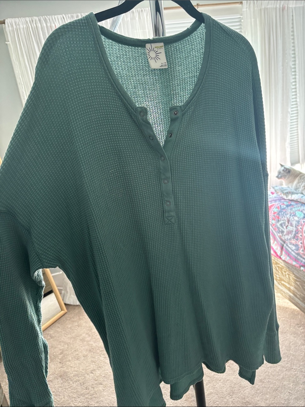 aerie sage green Waffle Henley Sweater